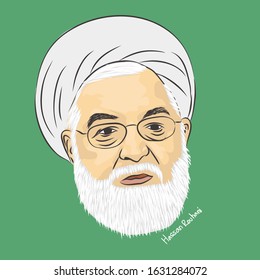 January 2020: A Vector Face Illustration Of  Hassan Rouhani On A Green Background