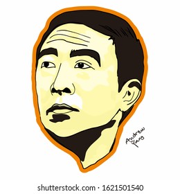 January 2020 : A Vector Illustration Of A Portrait Of Andrew Yang On White Background