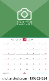January 2020. Wall calendar planner with place for photo. Vector design print template. Week starts on Sunday