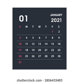 January 2021 Calendar Leaf. Calendar 2021 in flat style. Vector illustration.