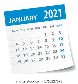 January 2021 Calendar Leaf - Illustration. Vector graphic page
