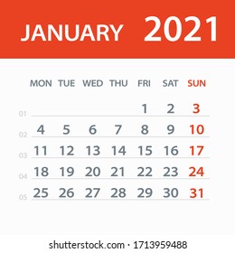 January 2021 Calendar Leaf - Illustration. Vector graphic page