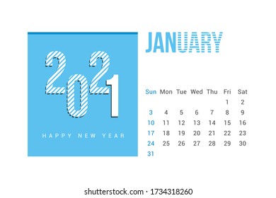 January 2021 Calendar Template Design with white Background. Week starts on Sunday. Calendar 2021 template Design Vector.