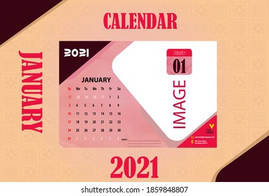 January 2021 Year Template, Calendar 2021 Vector, Desk Calendar Design, Week Start On Sunday, Planner, Stationery, Printing. Vector Illustration