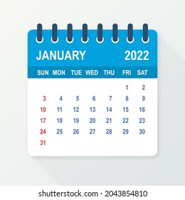 January 2022 Calendar Leaf. Calendar 2022 in flat style. Vector illustration.