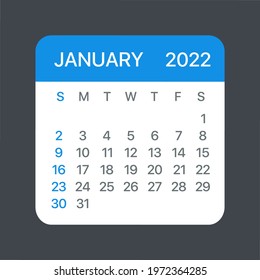 January 2022 Calendar Leaf - Vector template graphic Illustration