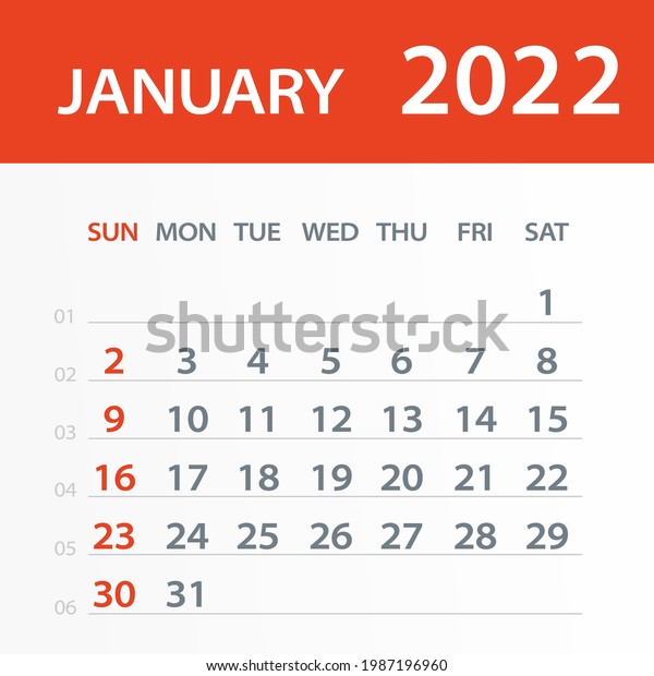 January 2022 Calendar Leaf Vector Illustration Stock Vector (Royalty