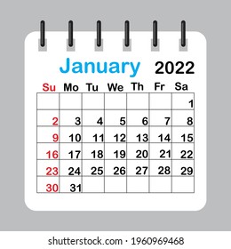 January 2022 calendar sheet in abstract style. Template calendar 2022.  Vector illustration. EPS 10. Stock image.