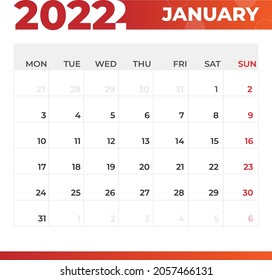 January 2022 calendar template design