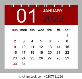 January 2022. Vector monthly calendar template 2022 year in simple style for template design. Week starts from Sunday.