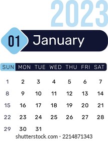 January 2023 Calendar Dates Editable Blue vector design. Latest calendar month with dates