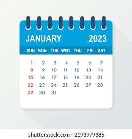 January 2023 Calendar Leaf. Calendar 2023 in flat style. Vector illustration.