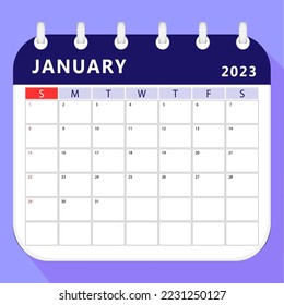 January 2023 calendar planner template. Vector design.