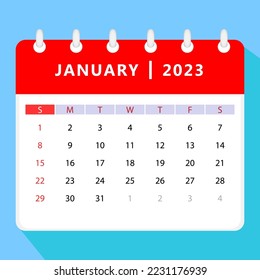 January 2023 calendar template. Vector design.