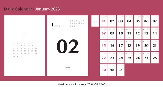 January of the 2023 daily calendar (includes calendar for the month)