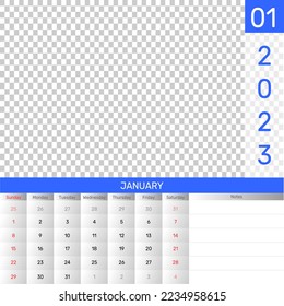 January 2023. Desk calendar for 2023 design, clean 2023 calendar design