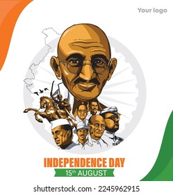 Enero de 2023, feliz día de la independencia India, 15 de agosto, con los luchadores por la libertad de la India. ilustración vectorial 
