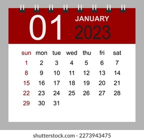 January 2023. Vector monthly calendar template 2023 year in simple style for template design. Week starts from Sunday.