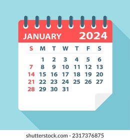 January 2024 Calendar Leaf - Illustration. Vector graphic page