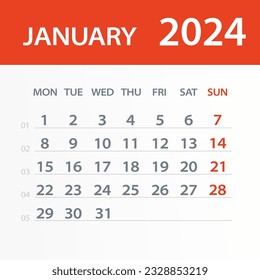 January 2024 Calendar Leaf - Illustration. Vector graphic page