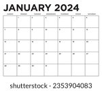 January 2024 Calendar. Week starts on Sunday. Blank Calendar Template. Fits Letter Size Page. Stationery Design.