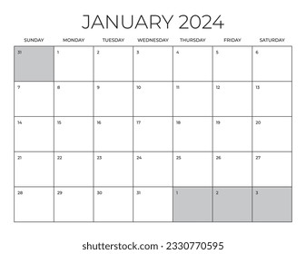 January 2024 Office Calendar, Blank Calendar Template, Home Office Monthly Planner, Letter Size Calendar