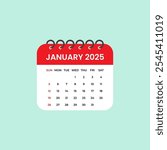 January 2025 Calendar Leaf. Calendar 2025 in flat style vector stock illustration.