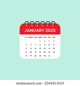 January 2025 Calendar Leaf. Calendar 2025 in flat style vector stock illustration.