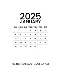 January 2025 Calendar Leaf. Calendar 2025 in flat style vector stock illustration.