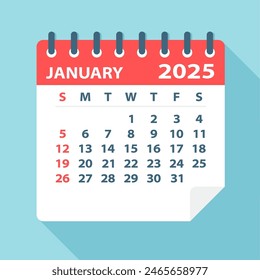 January 2025 Calendar Leaf - Illustration. Vector graphic page