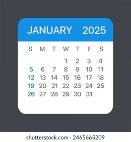 January 2025 Calendar Leaf - Illustration. Vector graphic page