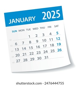 January 2025 Calendar Leaf - Illustration. Vector graphic page