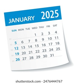 January 2025 Calendar Leaf - Illustration. Vector graphic page