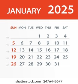 January 2025 Calendar Leaf - Illustration. Vector graphic page