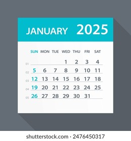 January 2025 Calendar Leaf - Illustration. Vector graphic page