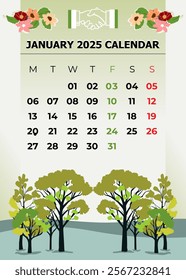 January 2025 calendar vector illustration