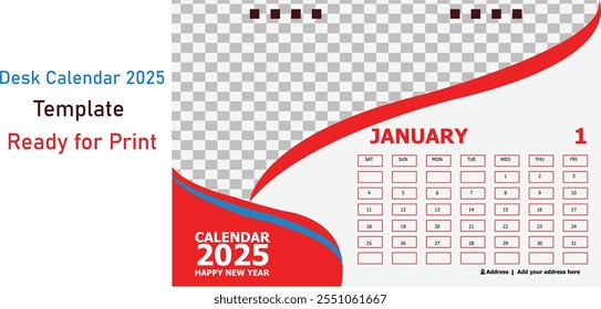 January 2025 Desk Calendar, High Angle View of January 2025 Calendar
