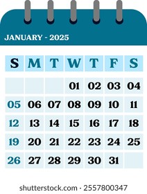 January 2025 Letter Calendar with Sunday Different Mark