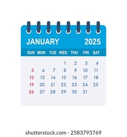 January 2025 tear off calendar page showing days and dates