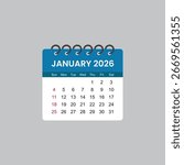 January 2026 Calendar Leaf flat style vector stock illustration.