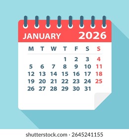 January 2026 Calendar Leaf - Illustration. Vector graphic page
