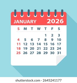 January 2026 Calendar Leaf - Illustration. Vector graphic page