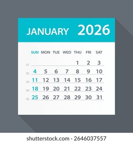 January 2026 Calendar Leaf - Illustration. Vector graphic page