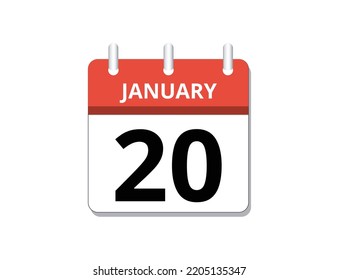 January, 20th calendar icon vector, concept of schedule, business and tasks
