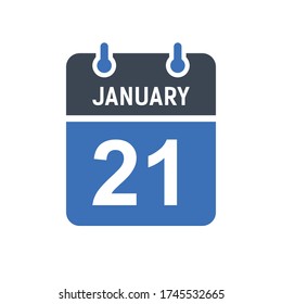 January 21 Calendar Date Icon, Event Date Icon, Calendar Date, Icon Design Vector Graphic