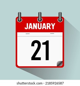 January 21, calendar icon vector illustration, isolated on light blue background.