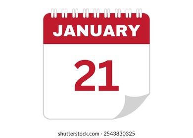 January - 21 Calendar Icon. Calendar Icon with white background. Flat style. Date, day and month.