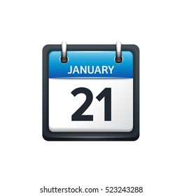 January 21. Calendar icon.Vector illustration,flat style.Month and date.Sunday,Monday,Tuesday,Wednesday,Thursday,Friday,Saturday.Week,weekend,red letter day. 2017,2018 year.Holidays.
