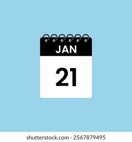 January 21 calendar reminder. 21st January Date Month calendar icon design template.