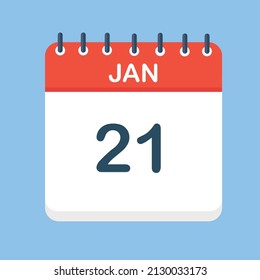 January 21. Round calendar Icon with long shadow in a Flat Design style.  Vector Illustration. Easy to edit, manipulate, resize or colorize.
